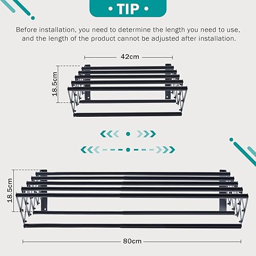 Miniatura 4 de YOUDENOVA Tendedero plegable para colgar en la pared, plegable, para espacios pequeños y estrechos, para interiores y exteriores, negro, 7 varillas,