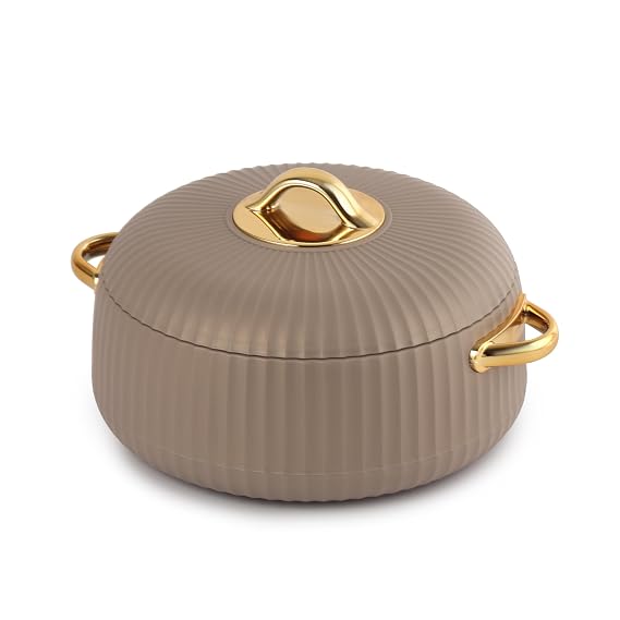 CELLO Aurum Insulated Casserole Hot Pot For Kitchen 1250 ml Brown | Easy to Serve Lightweight Outdoor Safe Keeps Food Hot and Warm Airtight Insulated Casserole Hot Pot Pack Set For Roti Rice Biryani