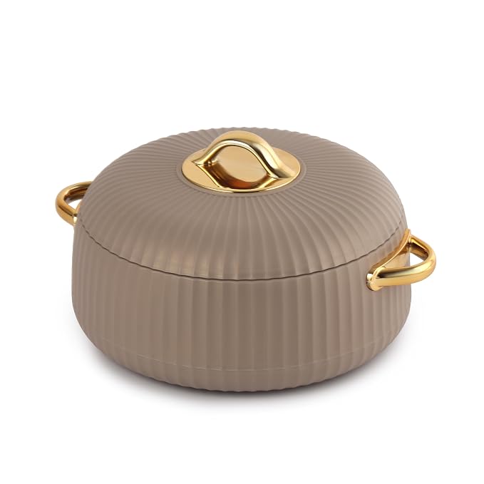CELLO Aurum Insulated Casserole Hot Pot For Kitchen 1250 ml Brown | Easy to Serve Lightweight Outdoor Safe Keeps Food Hot and Warm Airtight Insulated Casserole Hot Pot Pack Set For Roti Rice Biryani