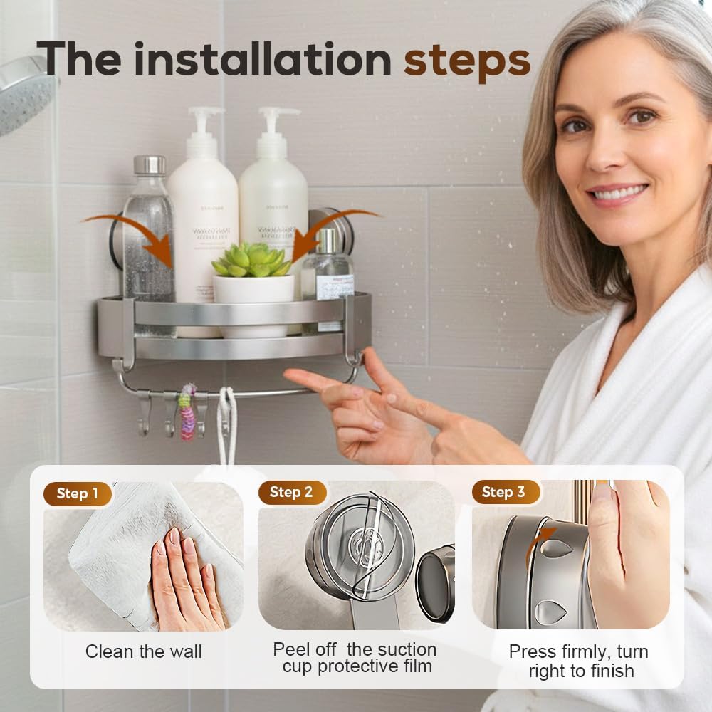 Bathroom Triangle Shelf, 2026 New No-Drill Bathroom Suction Storage Box, Corner Shower Shelf Suction Cup Shower Caddy Corners Organizer Storage Rack Adhesive with Towel Bar (2pcs)