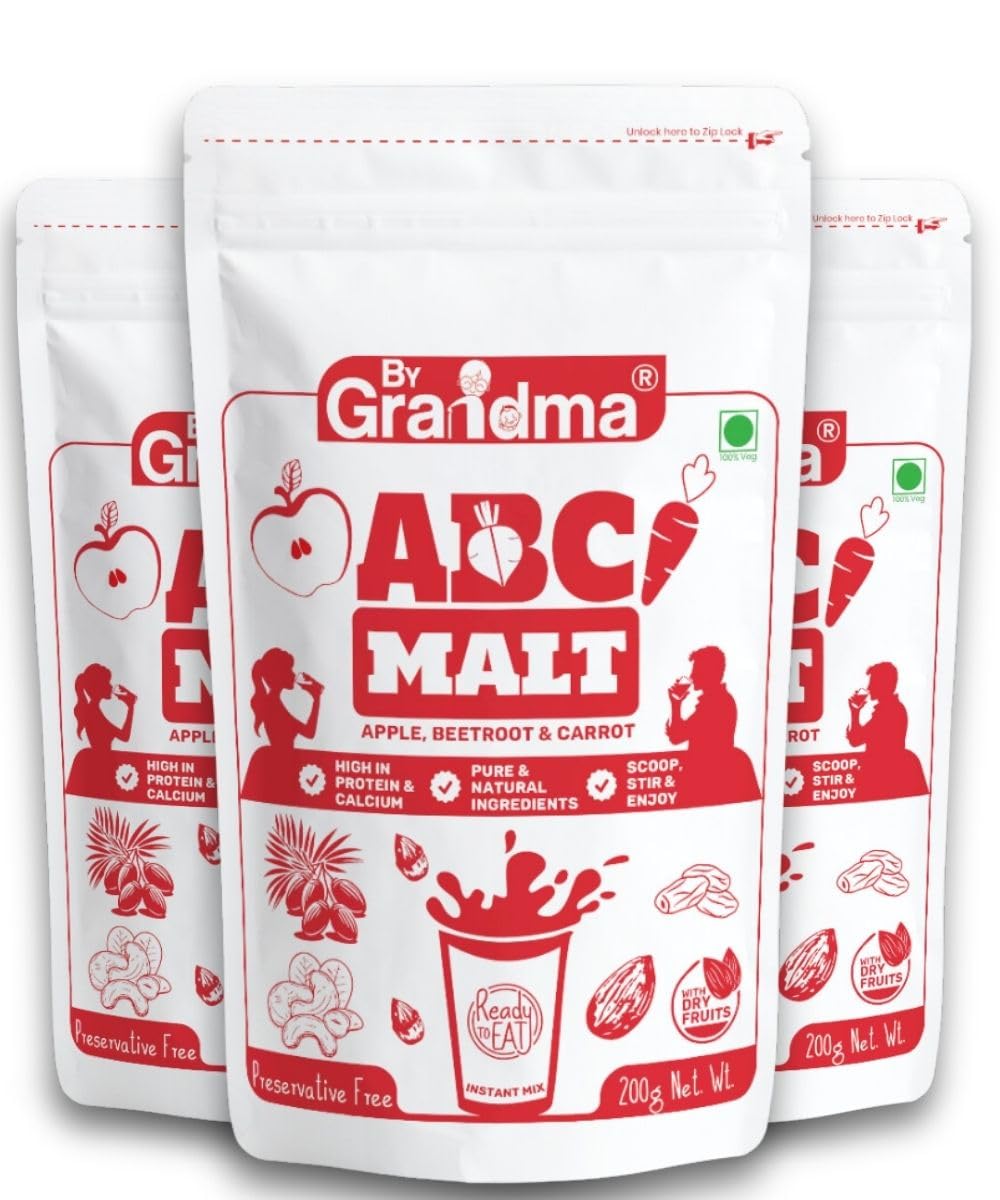 ByGrandma ABC Malt – Apple, Beetroot & Carrot | High in Protein & Calcium | No Preservatives | 100% Natural Instant Health Drink | With Dry Fruits | Ready to Eat | Pack of 3 | 600g-image-12