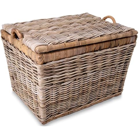 The Basket Lady Lift-Off Lid Wicker Storage Basket, Large, 24.5 in L x 18 in W x 17.5 in H, Serene Grey… Cover