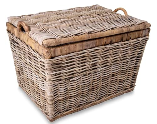 The Basket Lady Lift-Off Lid Wicker Storage Basket, Medium, 20 in L x 15 in W x 14 in H, Serene Grey…