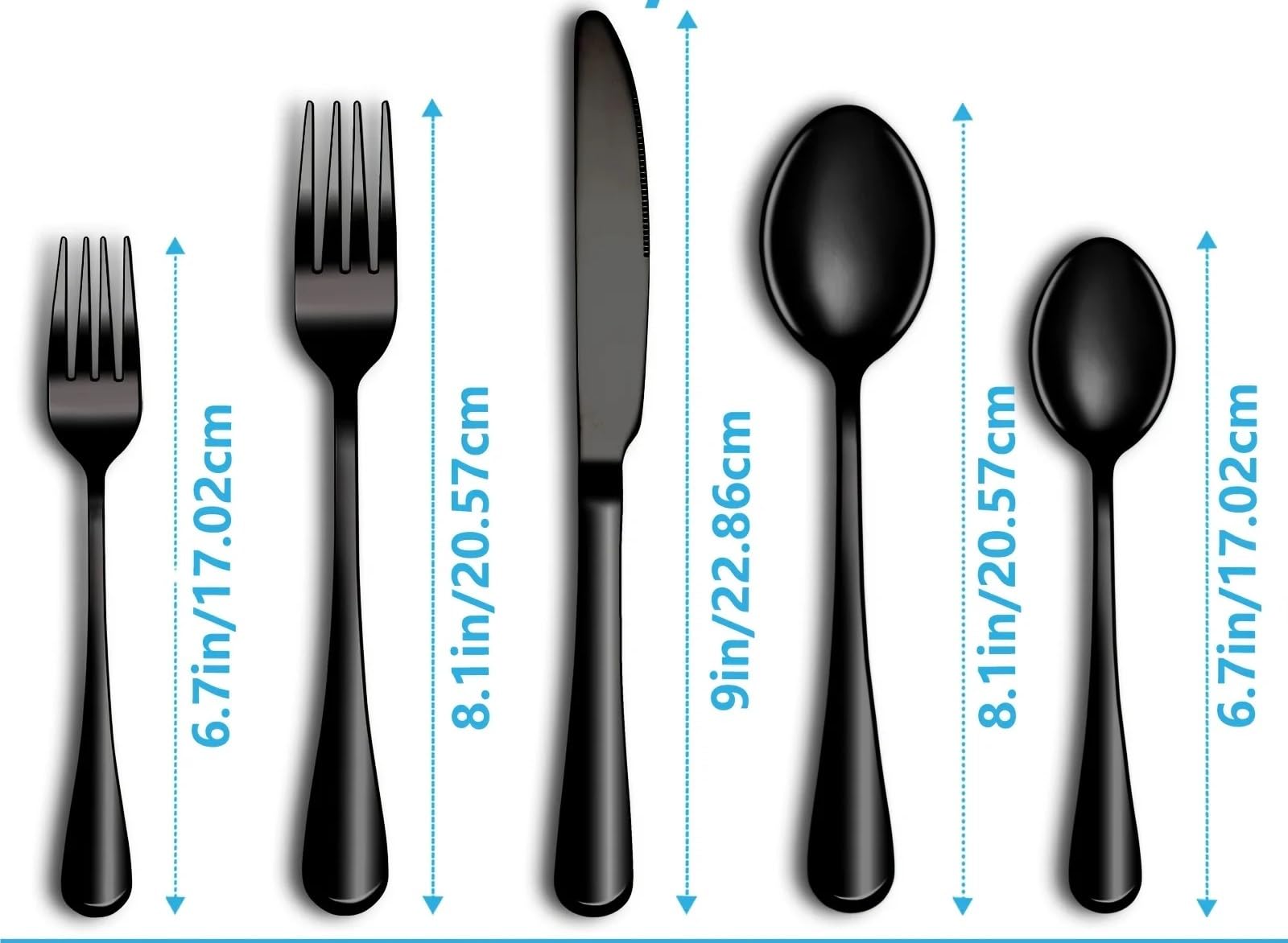 Juego de Cubiertos Juego de 20 cubiertos negros acero inoxidable, cocina, tenedor, cuchillo y cuchara, aptos for lavavajillas