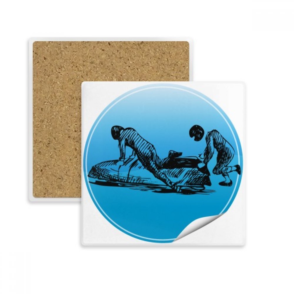 Coaster Carré Tasse Pierre Absorbante Illustration Skis Sport d'hiver