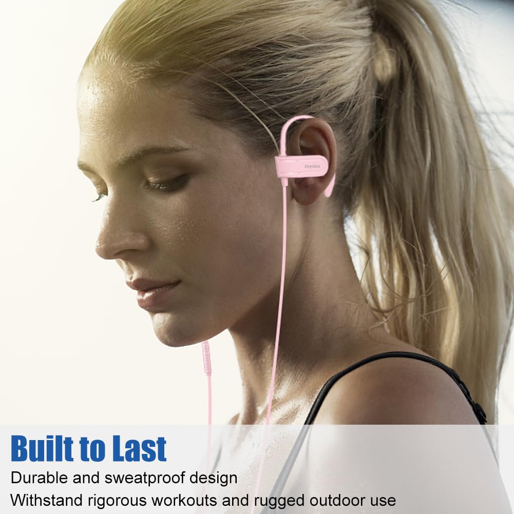 Joysico Auricolari over ear cablati con microfono e controllo del volume, gancio e custodia, auricolari sportivi a prova di sudore per corsa, esercizio, palestra, allenamento, cuffie avvolgenti per