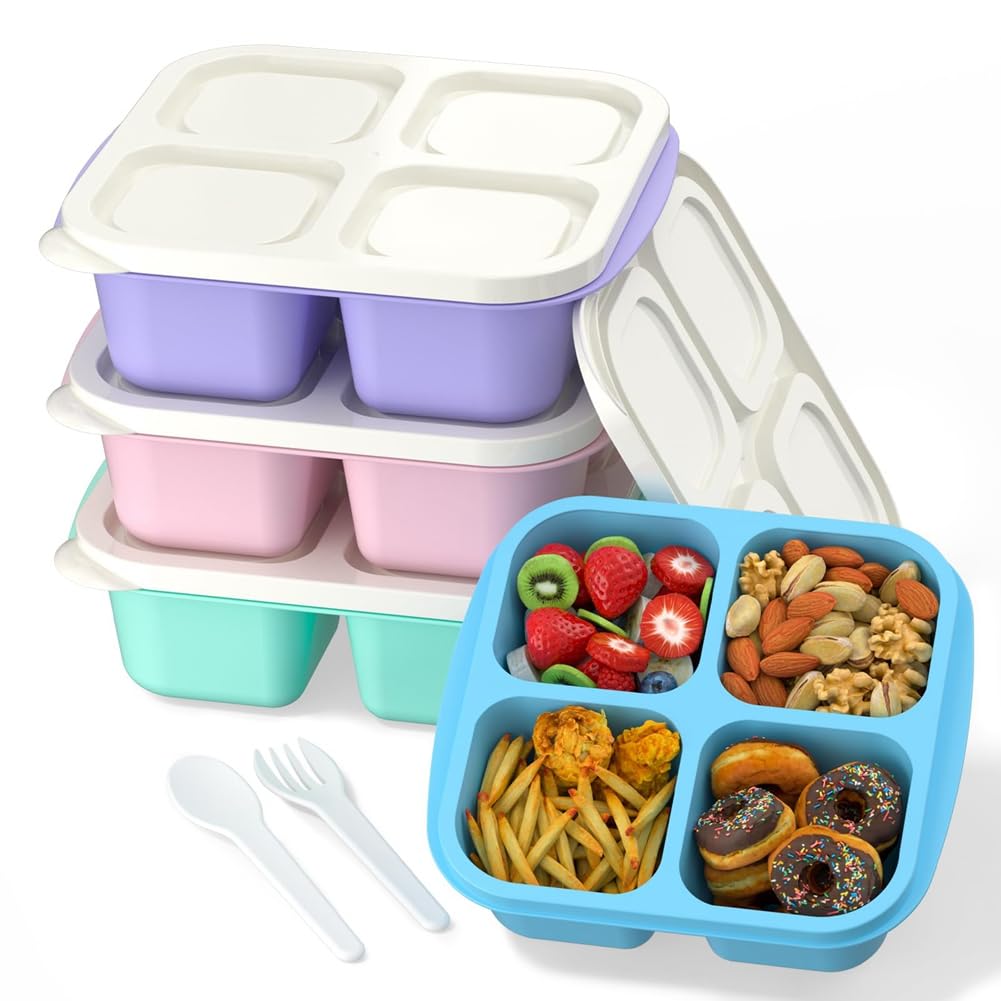 CTRLZS Meal Prep Containers (4 Pack), 4-Compartments Bento Lunch Box, Reusable Food Prep Containers