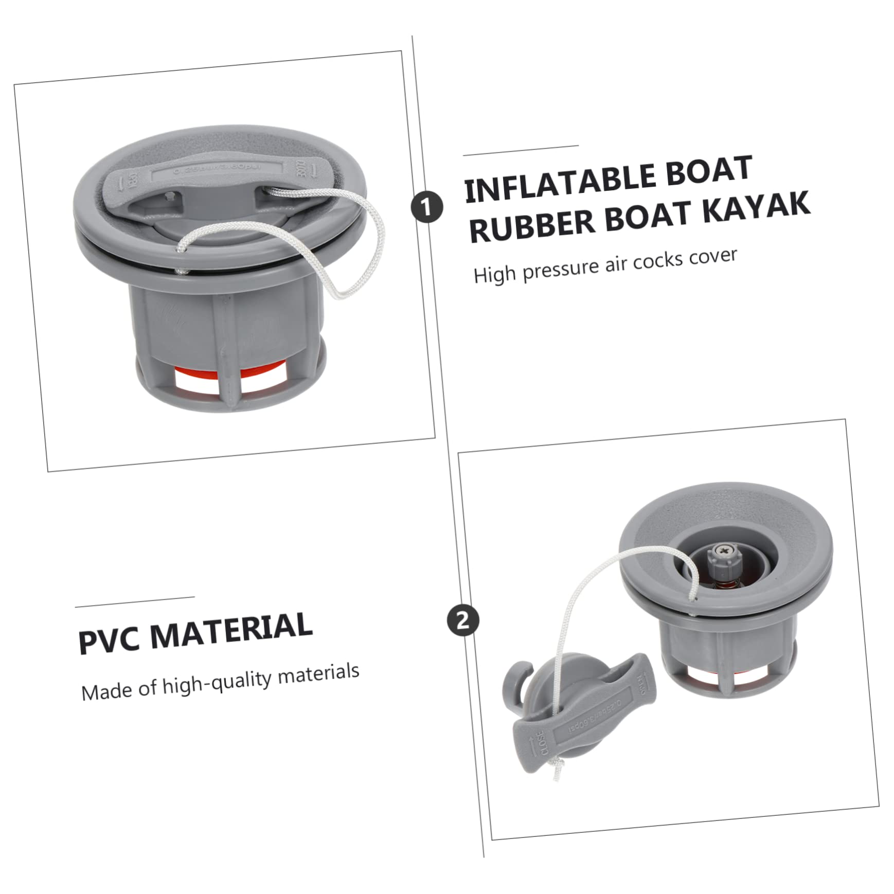 Abaodam Boot Gas Check Bootsventil Luft Ersatz schlauchboot Strukturventile mit acht Löchern Hochdruckventile Bootsvorräte Pumpenadapter Umweltschutz-PVC Grey