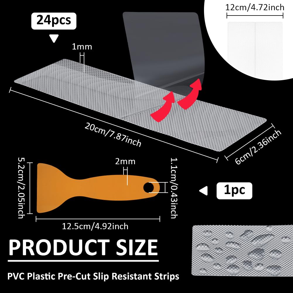 BENECREAT 24 Adesivo Antiscivolo per Doccia, Adesivi di Sicurezza per Il Bagno in PVC da 200x120x1mm con Raschietto per Il Pavimento del Bagno, Piscina e Scale, Chiaro
