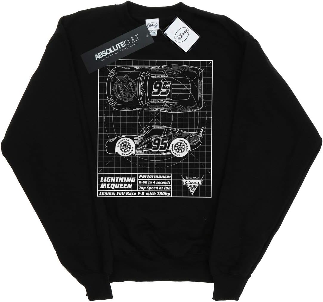 Disney Boys Cars Lightning McQueen Blueprint Sweatshirt 9-11 Years Black