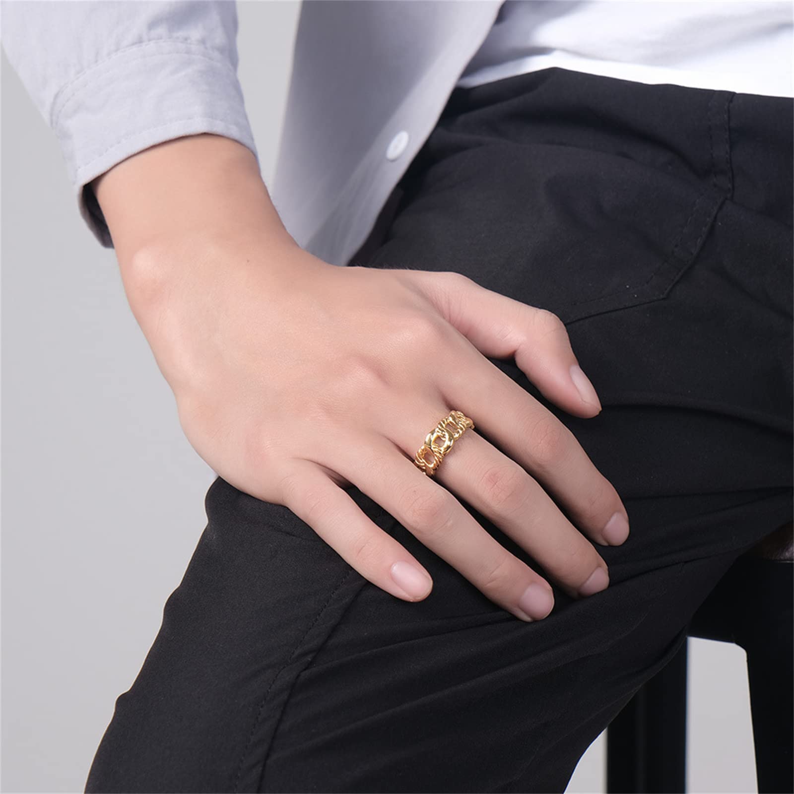 Anello Uomo Catena Cubana - Acciaio Inox 316L Stile Hip Hop E Anello Uomo Catena Cubana - Acciaio Inox 316L Stile Hip Hop E