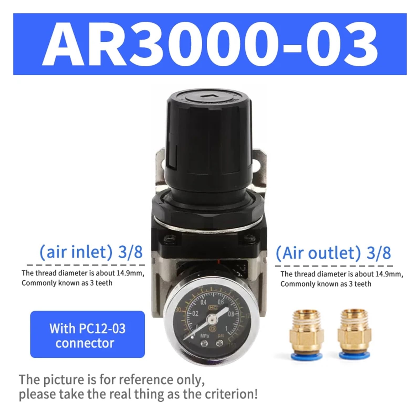 AR2000-02 AR3000-03 AR4000-04 AR5000-06 Regulador de presión de Aire neumático con Rosca de 1/4" Separador de Aceite y Agua Válvula Reductora de presión | AR3000-03 PC12