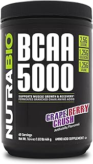 NutraBio BCAA 5000 Powder - Vegan Fermented BCAAs - Supports Lean Muscle Growth, Recovery, Endurance - 60 Servings - Grape Berry Crush