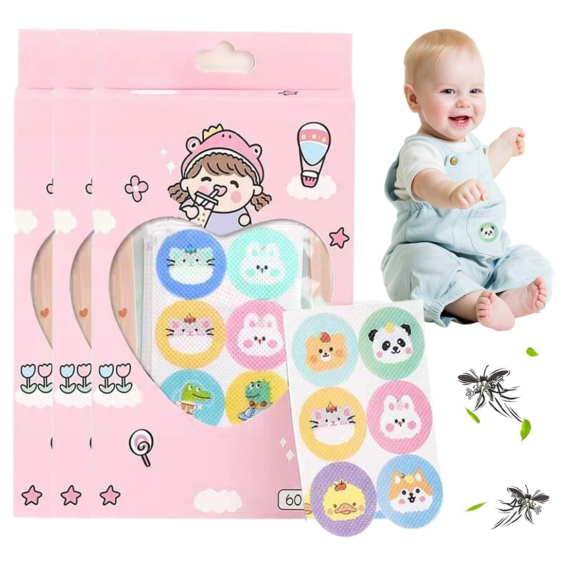 PNPGDYKMosquito Repellent Patches for Kids and Adults (180 Pcs), Natural Insect Repellent Sticks to Any Surface for Outdoor Camping & Travel