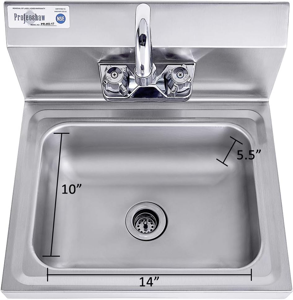 Flаѕh Sаlе Buу 1 gеt 1 Profeeshaw Stainless Steel Sink Commercial Wall Mounted Hand Washing Basin NSF with Gooseneck Faucet for Kitchen or Bar 17 x 15