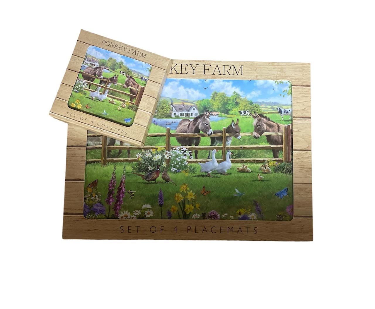 Sets of 4 Placemats with 4 Matching Coasters (Donkey Farm Placemat and Coaster Set), Placemats -29cm x 22cm ; Coasters-10.5cm x 10.5cm - Image 3