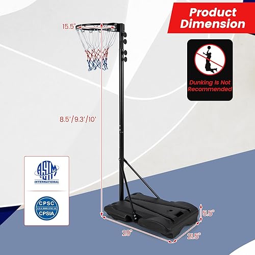 Miniatura 7 de Goplus Aro de baloncesto portátil para exteriores, sistema de portería de baloncesto de altura ajustable con base rellenable y 2 ruedas lisas, aro