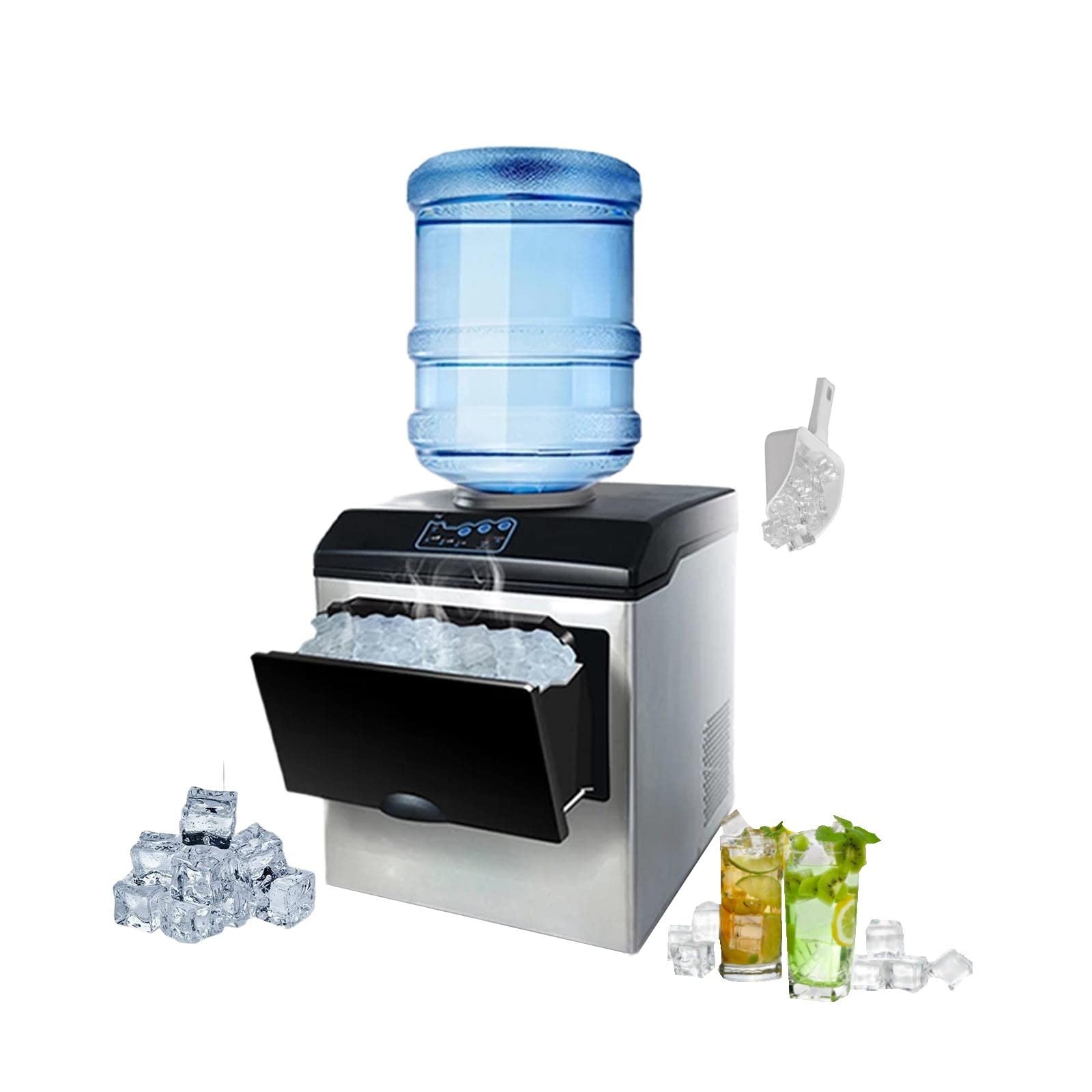 Máquina para Hacer Hielo Comercial Maquina de Hielo Domestica 25KG en 24 H MáQuina de Hacer Hielo Grande 3 Tamaños de Cubitos para el Hogar, Fiesta, Barra, Casa
