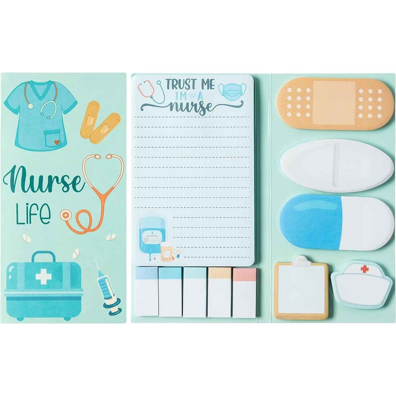 Nurse Theme Sticky Notes Set, 550 Sheets,Cute Cartoon Dog Post It Notes with 3 Point Pens, Self-Adhesive Writing Memo Pages Back to School Office Supplies