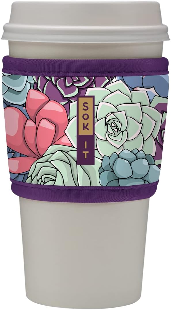Sok ItHotSok Coffee & Tea Reusable Insulated Neoprene Cup Sleeve (Succulents)