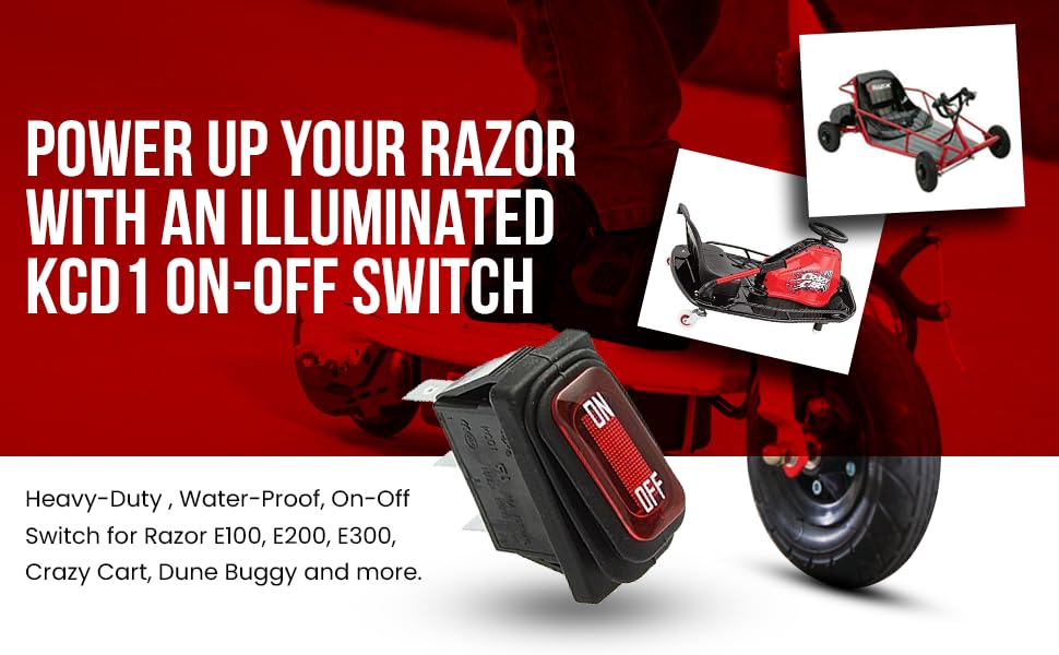 Miniatura 3 de Interruptor de encendido y apagado para maquinilla de afeitar - KCD1 Interruptor de encendido y apagado iluminado rojo para Razor E100, E200, E300,