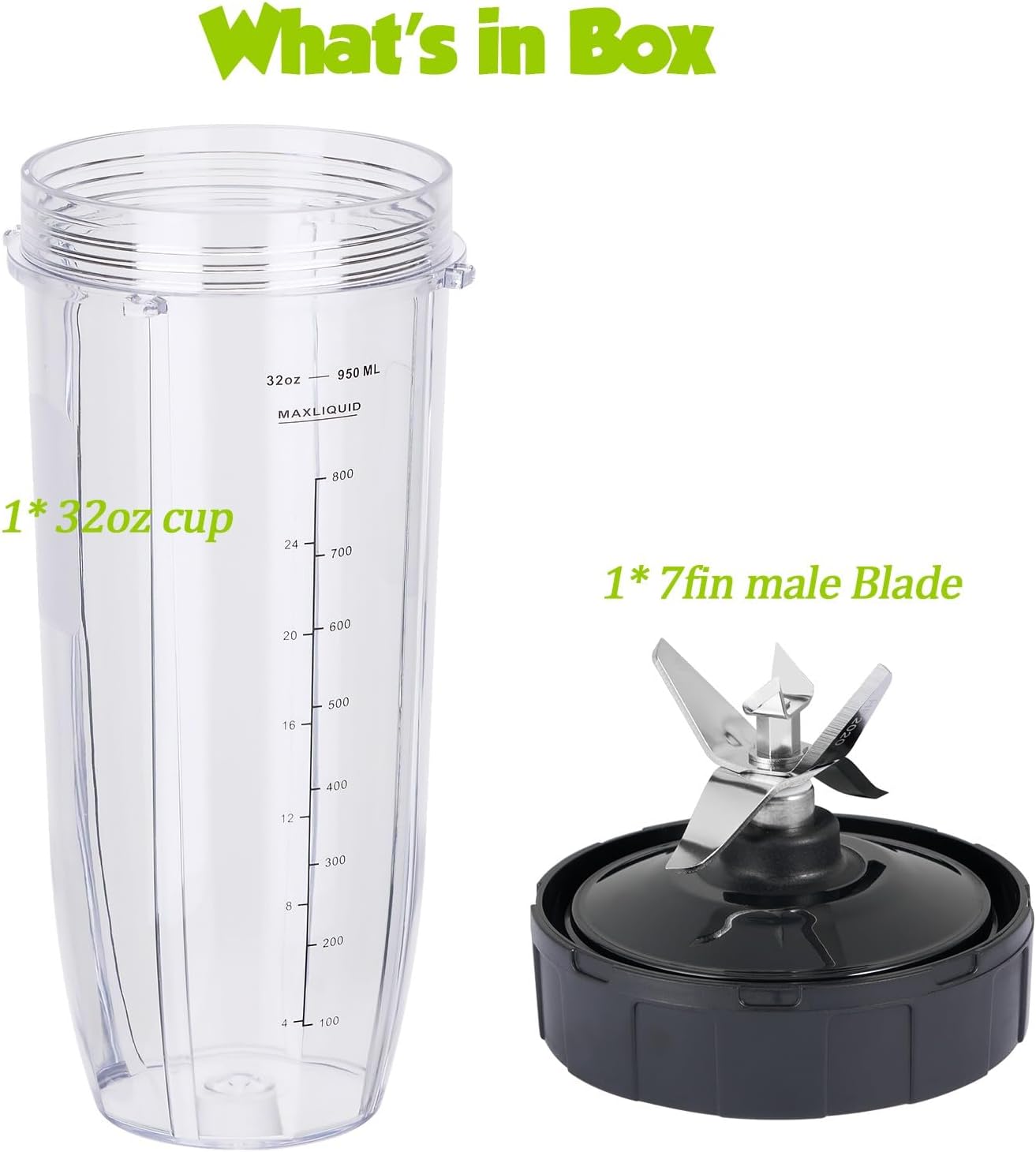 [New Model] Replacement 7 Fins Male Blade&32oz Blender Cup Compatible For Nutri Ninja Blender [4 Inch Male 7 Fins Blade]