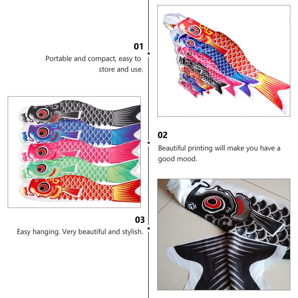 5 piezas carpa pescado bolsa de viento tradicional estilo japonés viento direccional peces anime satén cartel colgante pez vela bienvenida banner para tienda en casa 70 cm