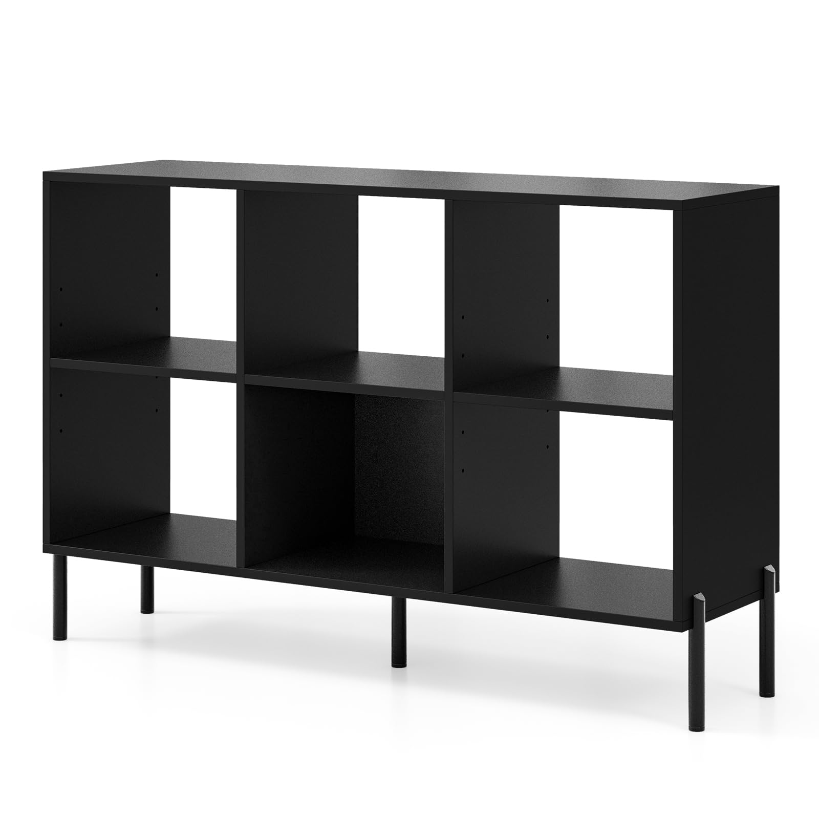 COSTWAY 4/6 Cube Storage Bookcase, Wooden Freestanding Bookshelf Side Cabinet with Metal Legs, Home Display Rack Organizer Unit for Living Room Hallway (Black, 120 x 35 x 78cm)