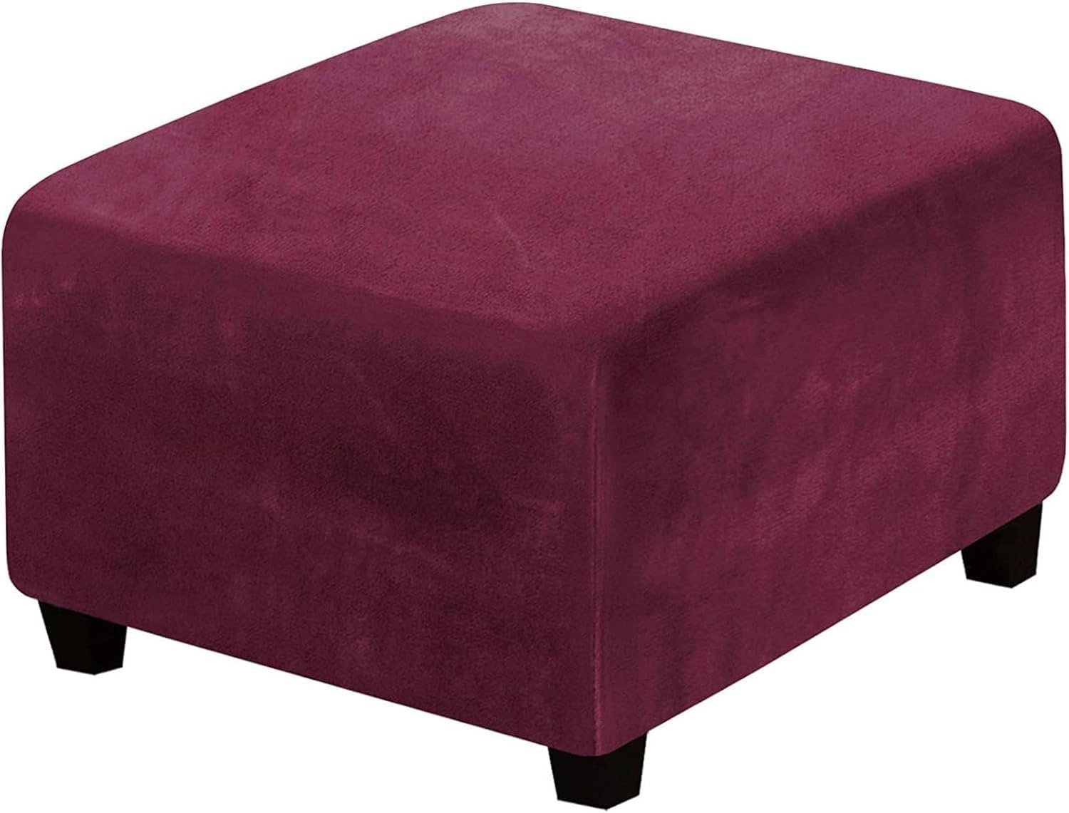 Yekuhe Velvet Ottoman Cover Square Stretch Extra Large Footstool Cover, Dustproof Removable Washable Universal Pouffe Cover With Elastic Bottom Anti-Slip(Burgundy,60x60cm/24x24in)