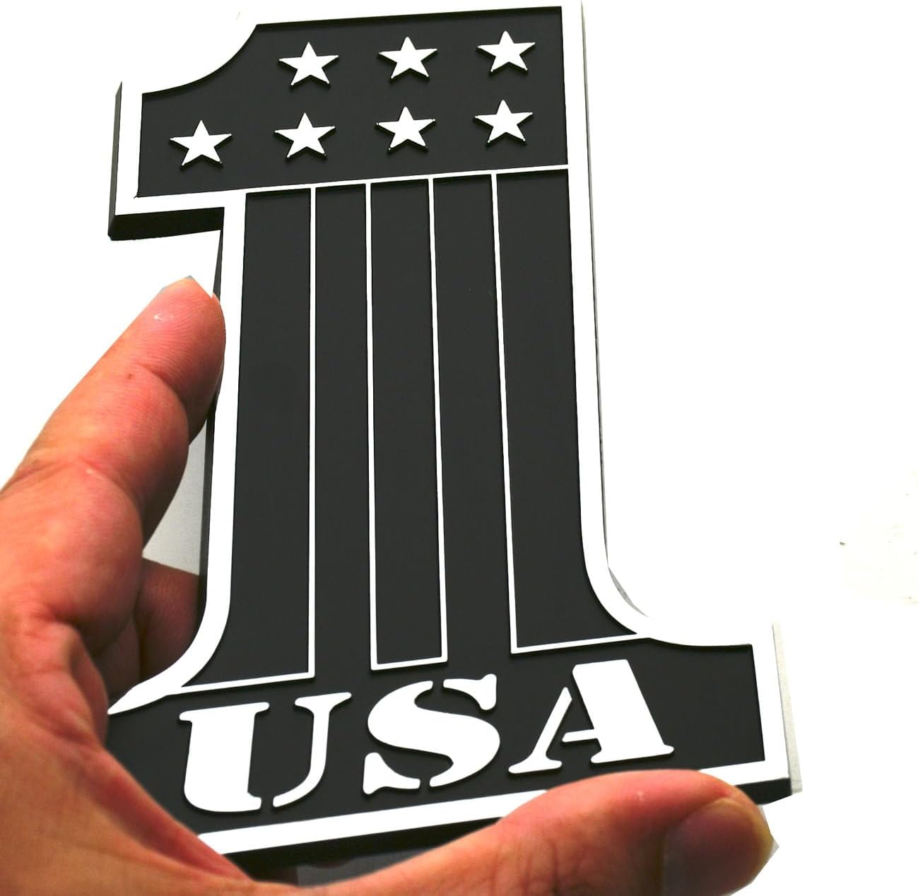 USA #1 Emblem American Flag Number One Badge United States Patriotic 3D Sticker Compatible with Harley Motorcycle Car Truck (Chrome Black)