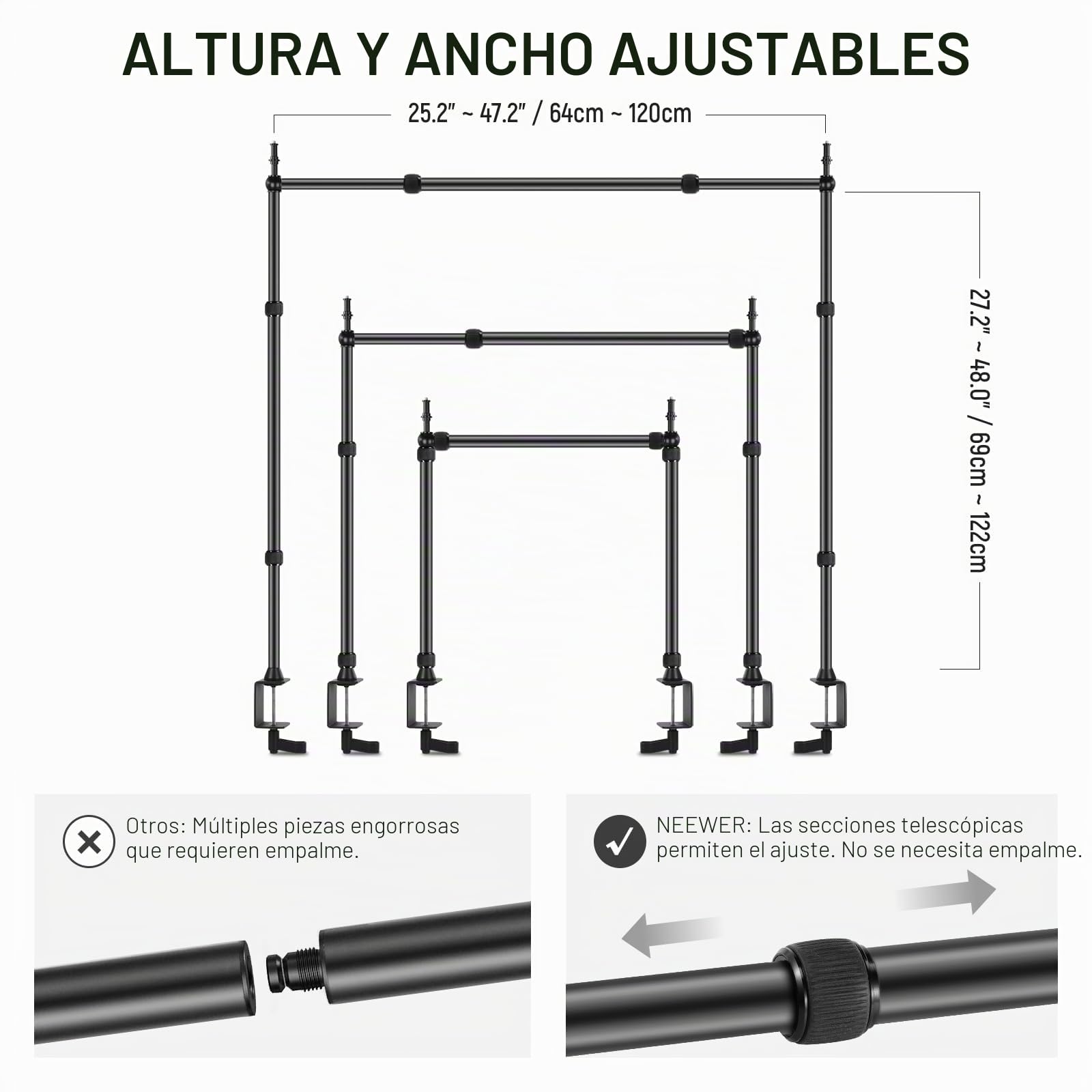 NEEWER Overhead Camera Mount Rig con Súper Abrazadera de Doble Cabezal/Soporte Móvil Escritorio, Soporte Cámara Cenital Plataforma Montaje de Múltiple Dispositivo Fotografía, Carga Máxima 12kg, NK002