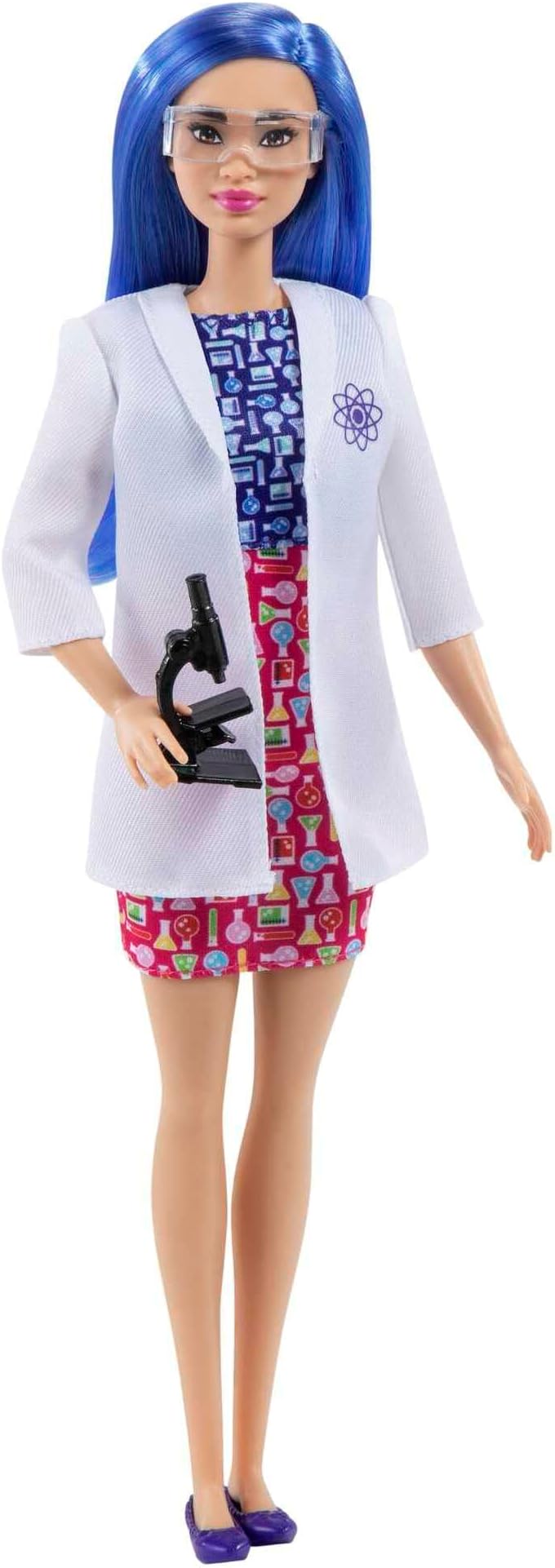 Barbie Scientist Doll (12 inches), Blue Hair, Color Block Dress, Lab Coat & Flats, Microscope Accessory, Great Gift for Ages 3 Years Old & Up, HCN11