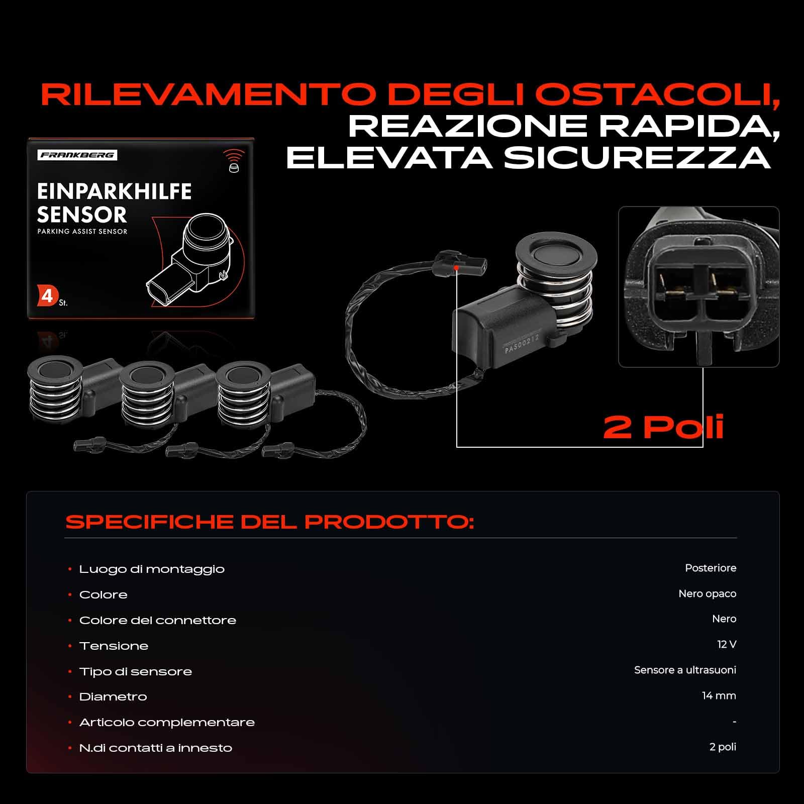 Frankberg 4 sensori di parcheggio anteriori e posteriori 10CA0212A | Compatibile con: Yaris Verso P2, C.o.r.o.l.l.a Compact E11, C.o.r.o.l.l.a NDE12 ZDE12 ZZE12, A.v.e.n.s.i.s T22
