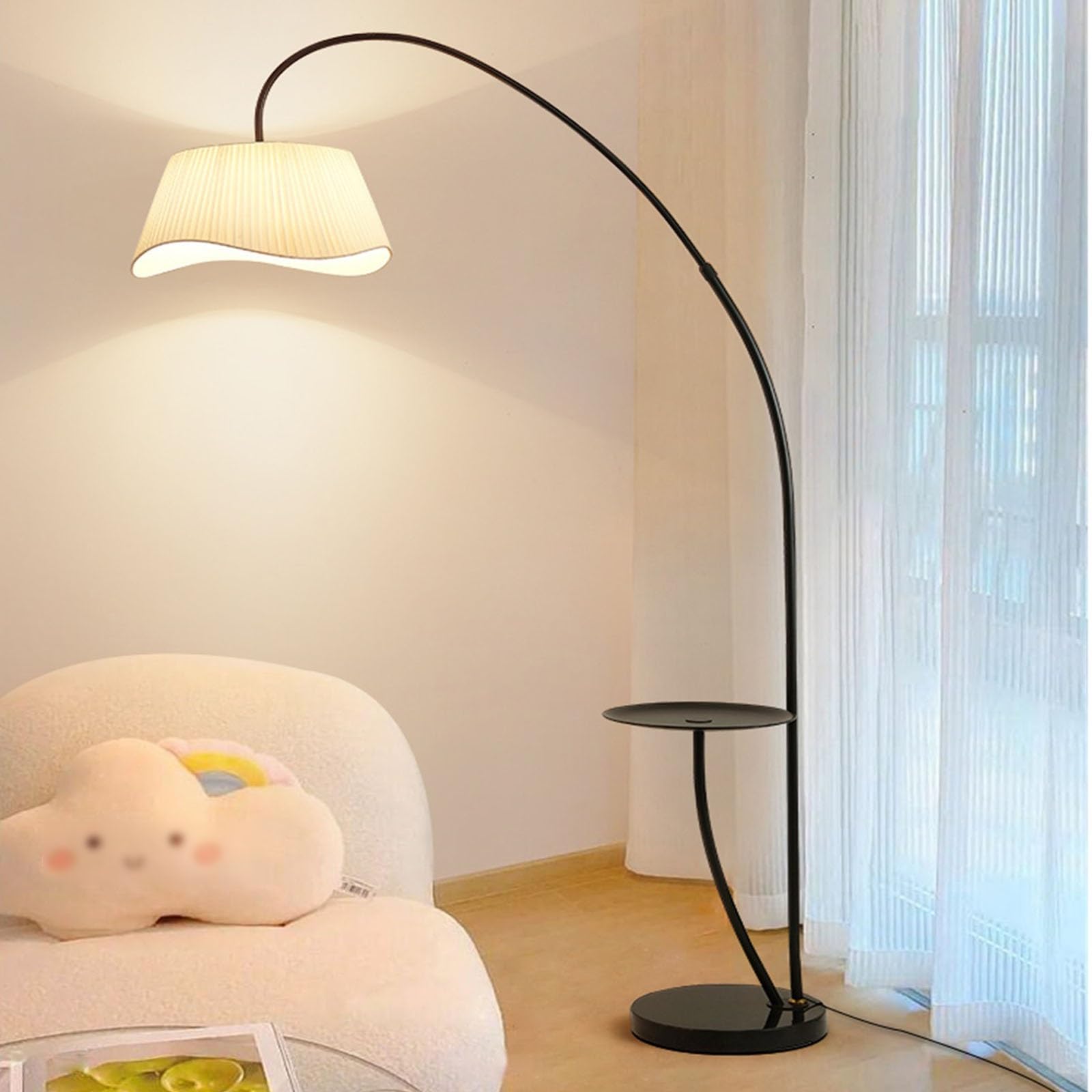 Przemysłowa lampa podłogowa łukowa z marmurową podstawą i półkami stylowa lampa do czytania do salonu sypialni biura - nowoczesna lampa stołowa i lampa stojąca Combo