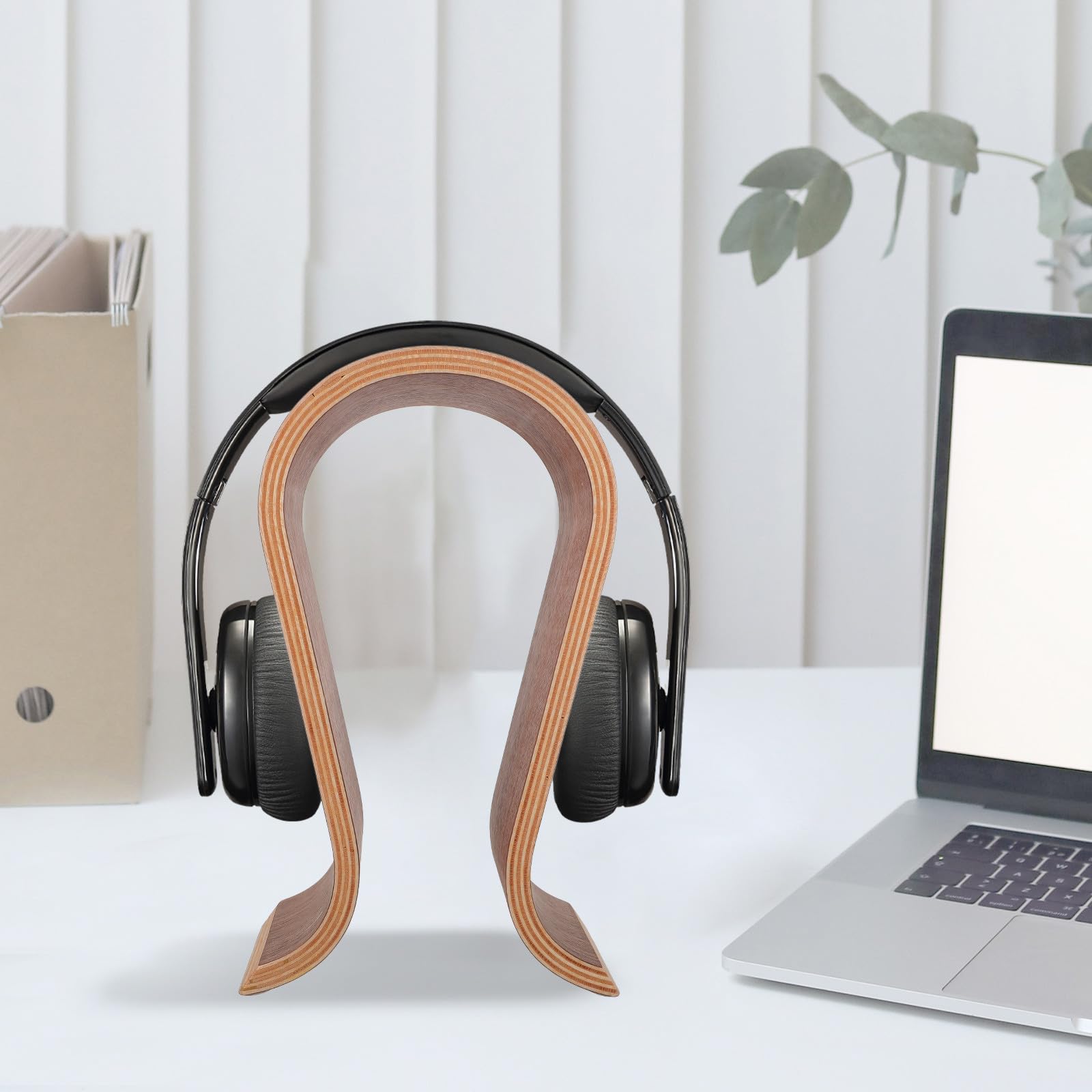 Mikinona Soporte para Auriculares de Madera Marrón Diseño en Forma, Compatible Auriculares Cubiertos, Colgador Resistente para Escritorio Gaming