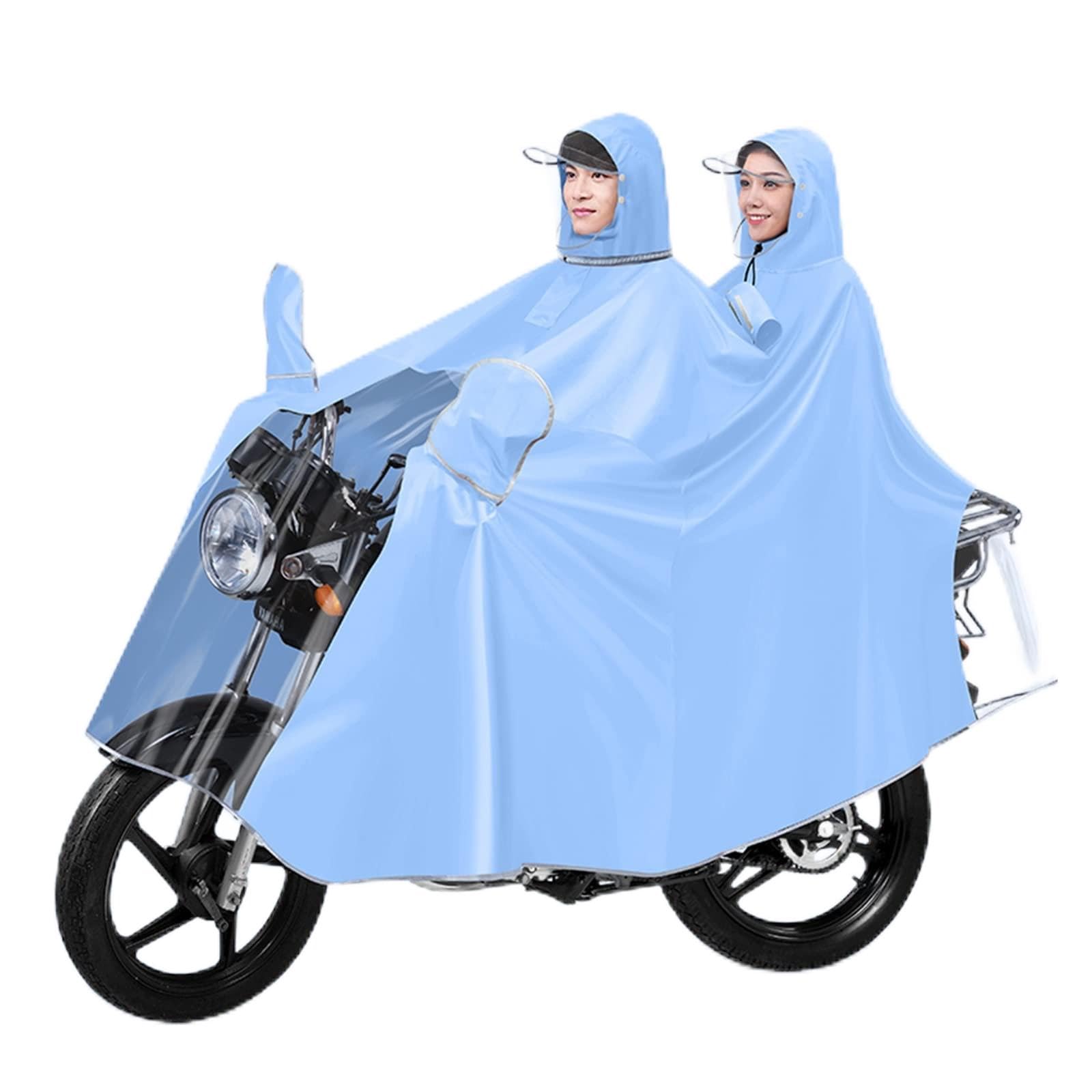 TBDdsd Cycling Raincoat, Two-Person Riding Rain Cape Cycling Hooded Raincoat, Windproof, for Bike, Ebike, Motorcycle(Blu,5XL)
