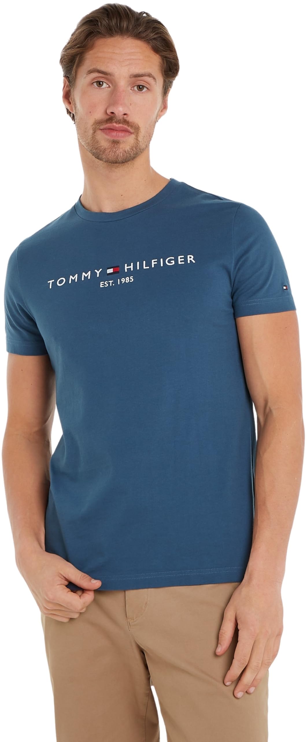 Tommy Hilfiger Men's Blue (Aegean Sea) ’S Short Sleeve Slim Fit T-Shirt, S