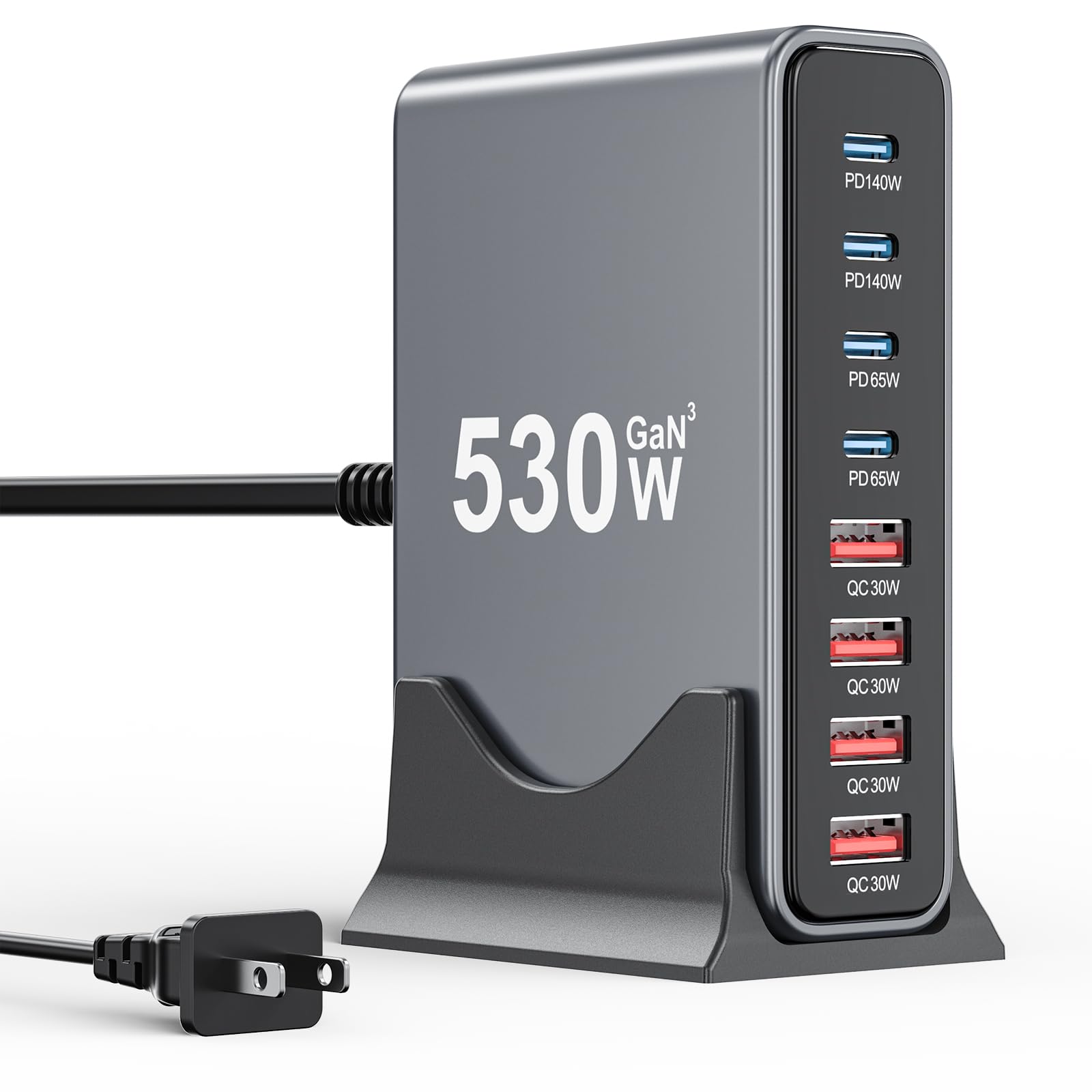 530W USB C Charger Block 8-Port USB C Charging Station GaN IV Travel Essentials Multiple Port Charging Station