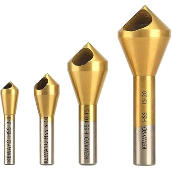 4pc Titanium Countersink Drill Bit Set Chamfer Deburring Tool for Metal Wood HSS