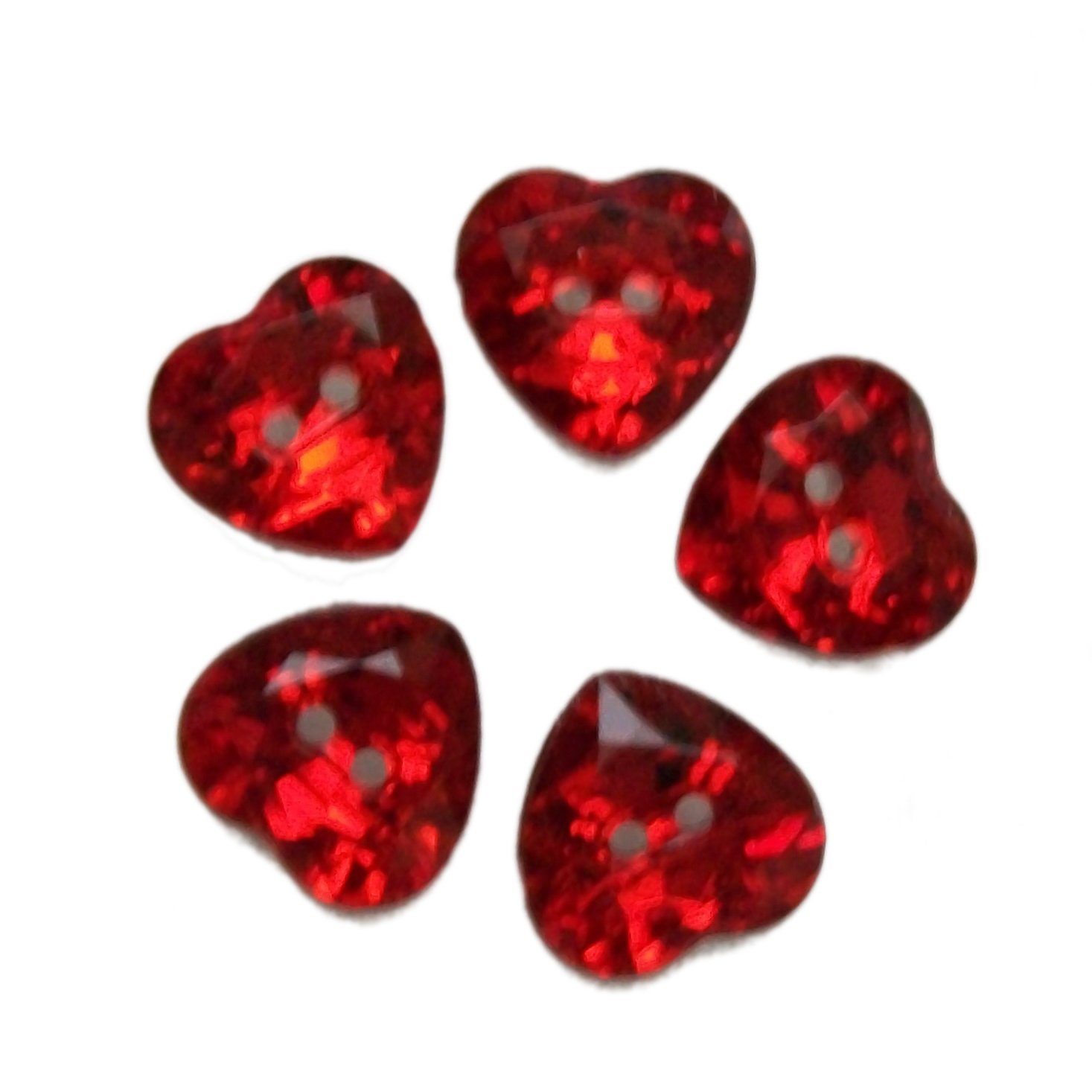 Acrylic Crystal Effect Heart Shape Buttons 12mm Pack of 5 (Red)