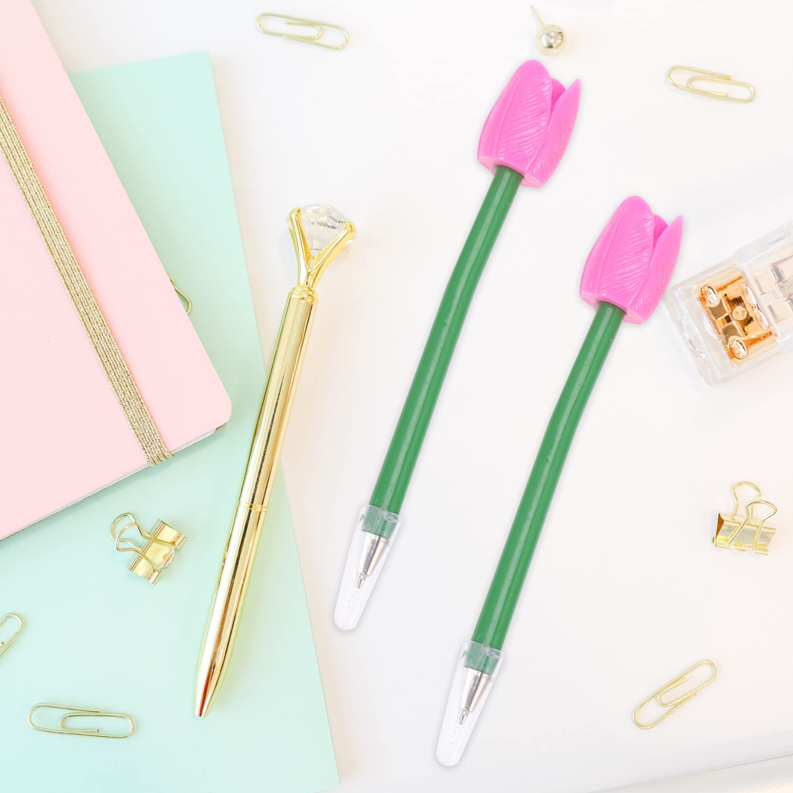 4 Set Penna A Sfera Tulipano Pianta Evidenziatori Penne Floreali Che Cambiano Penne Gel Retrattile Matite Floreali Trasparente Penna A Più Colori Plastica 6 Pezzi * 4