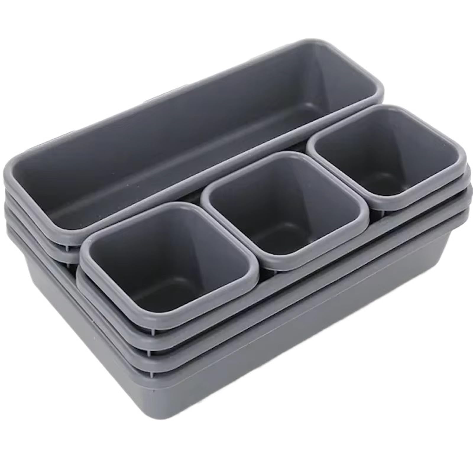 8-teiliges verstellbares Schubladen-Organizer-Box-Set, ideal zur Aufbewahrung von Make-up, Kleinigkeiten, Küchengeschirr, Badezimmerutensilien und Schmuck für Kleidung, BHS, Socken(Grey)