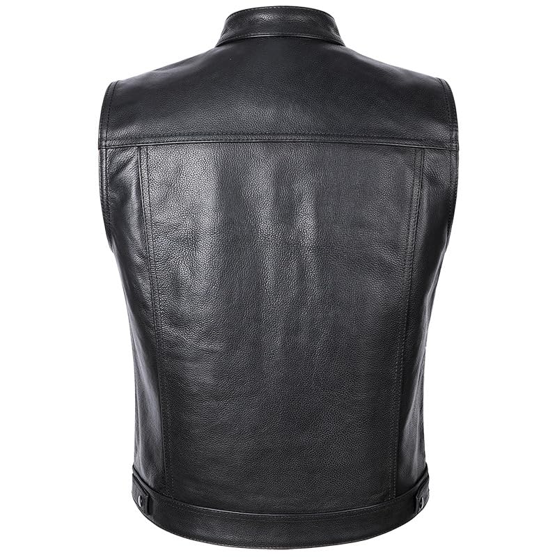 Men Leather Biker Vest Club Style Motorcycle Vest Concealed Carry Pockets Cowhide Back Front Panels for Patchwork(Black,M)