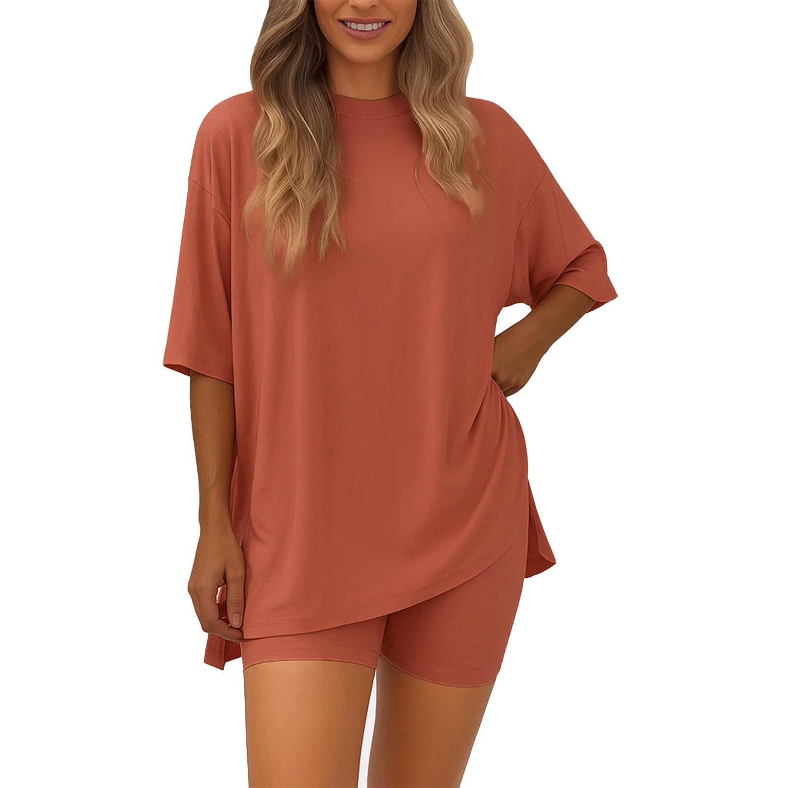 Conjunto de descanso de dos piezas para mujer, camisas casuales de verano de gran tamaño, traje de viaje