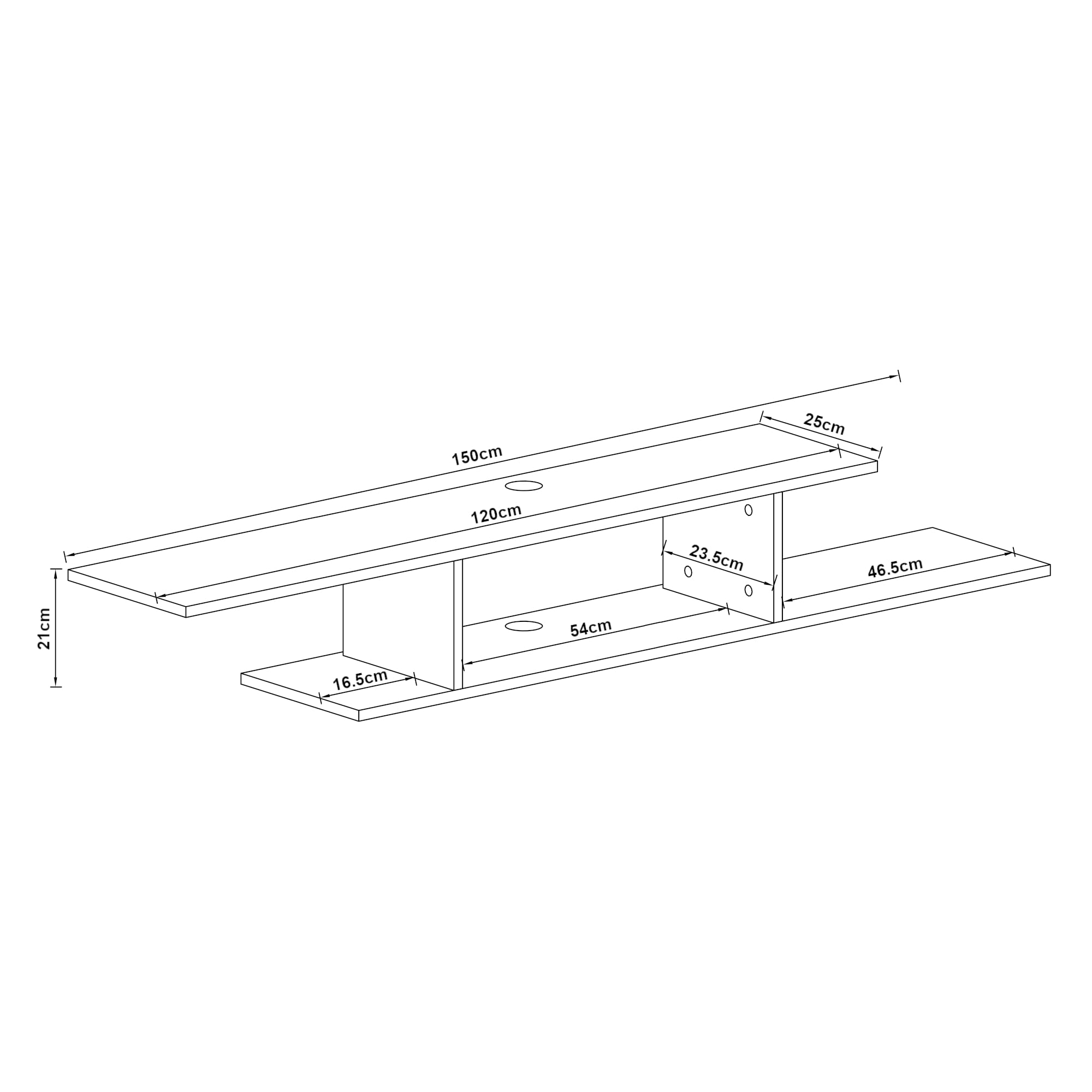 [en.casa] Mensola TV Sospesa a Muro Consolle Porta TV e Centri Multimediali Scaffale da Parete con Scomparto e Fori Passacavi 21 x 150 x 25 cm Bianco