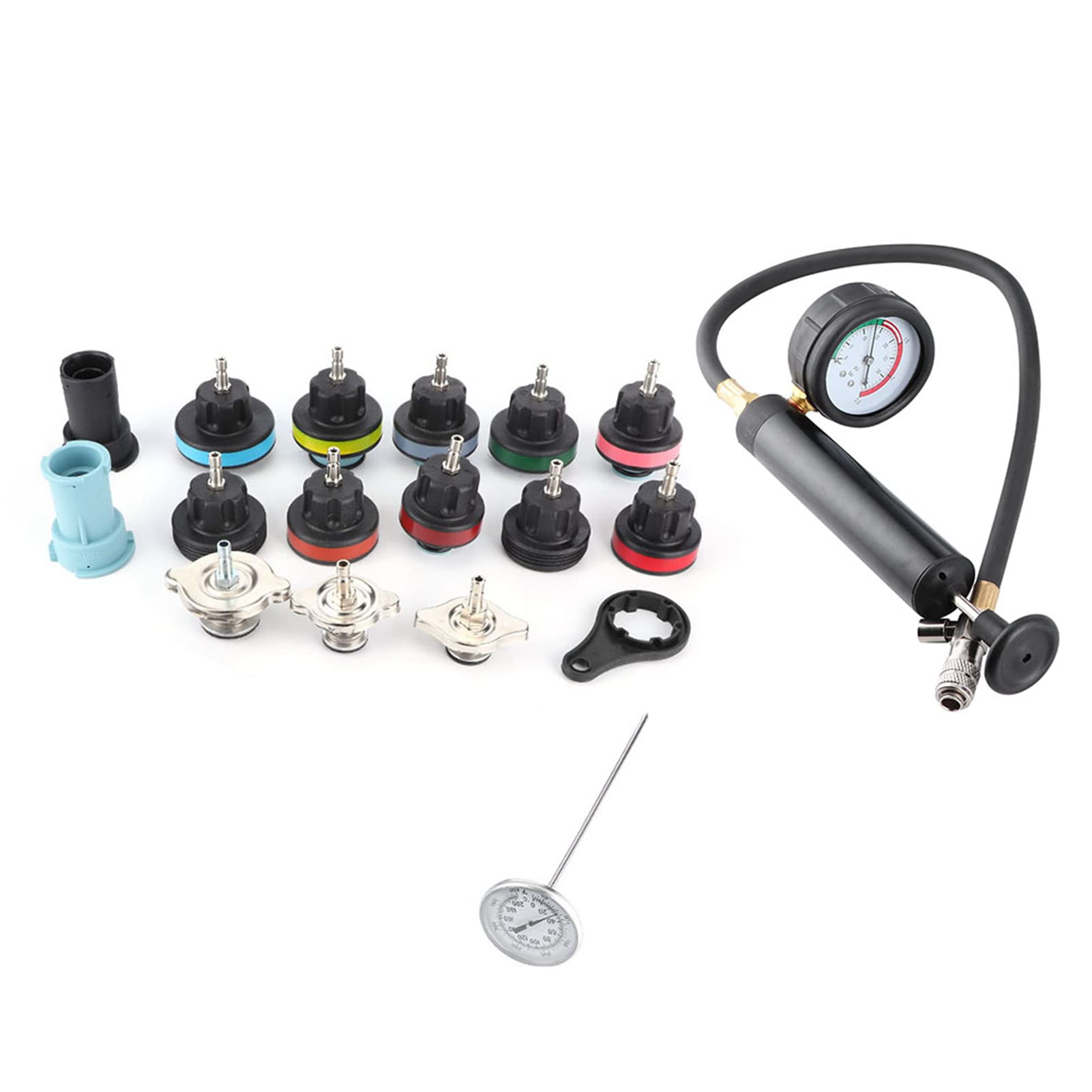 Kit de Probador de Fugas de de Refrigeración de Coche Preciso de 18 Piezas, Probador de Radiador, Detector de Fugas de Tanque de Agua para Uso en Taller de Garaje, Duradero y Resistente