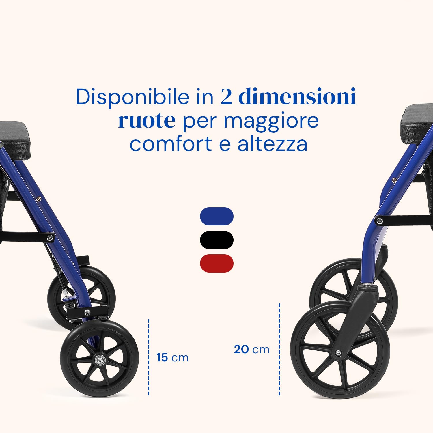 Geriafy - Deambulatore per Anziani Pieghevole e Leggero | Modello Lambda | Girello con Seduta e Freni a Leva | Rollator 4 Ruote (15 cm) e Cestino | DM Classe I (Blu)
