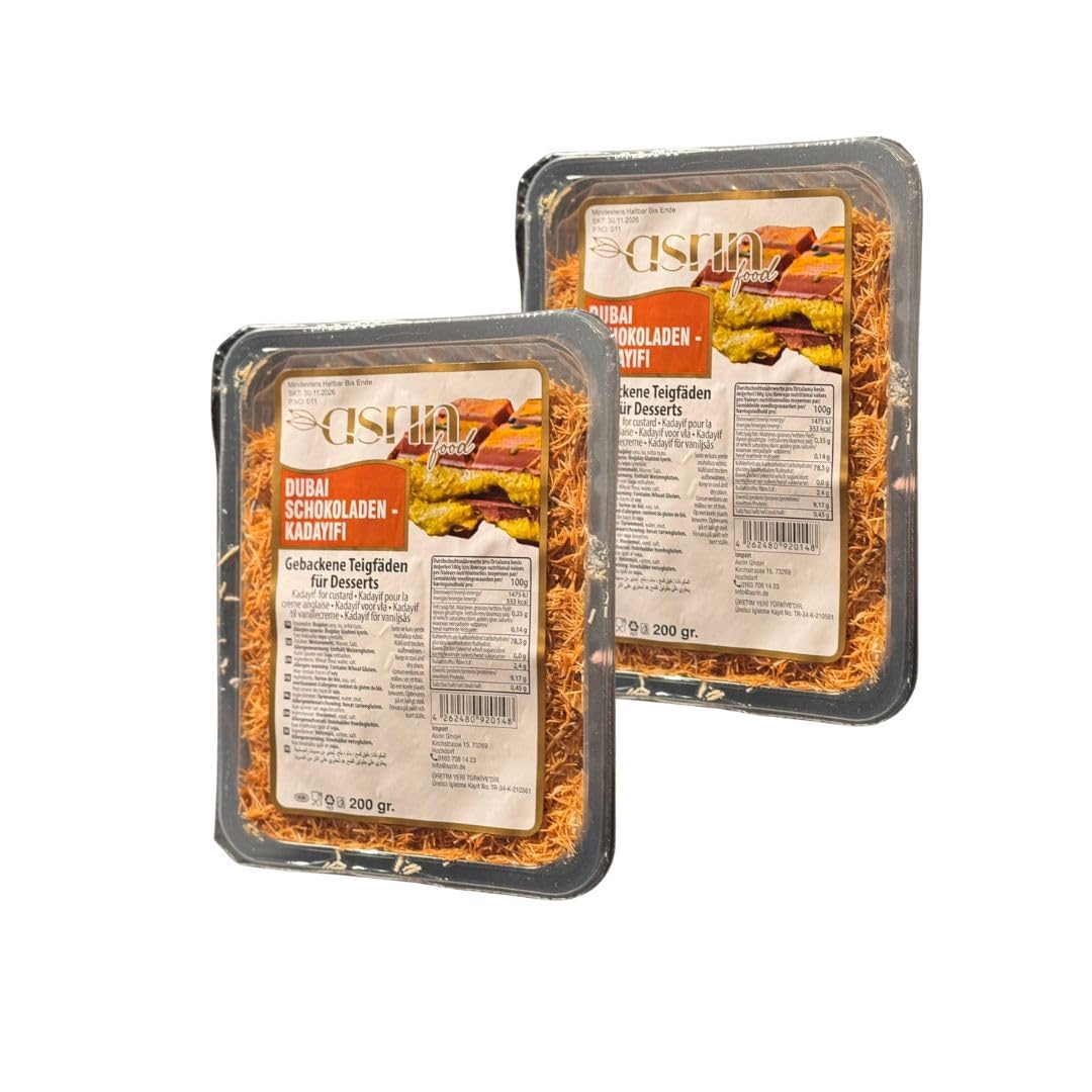 2 x 200 gr Gebrauchsbereite Geröstete Kadayif Teigfäden - Engelshaar - Künefe Teig für Dubai Schokolade