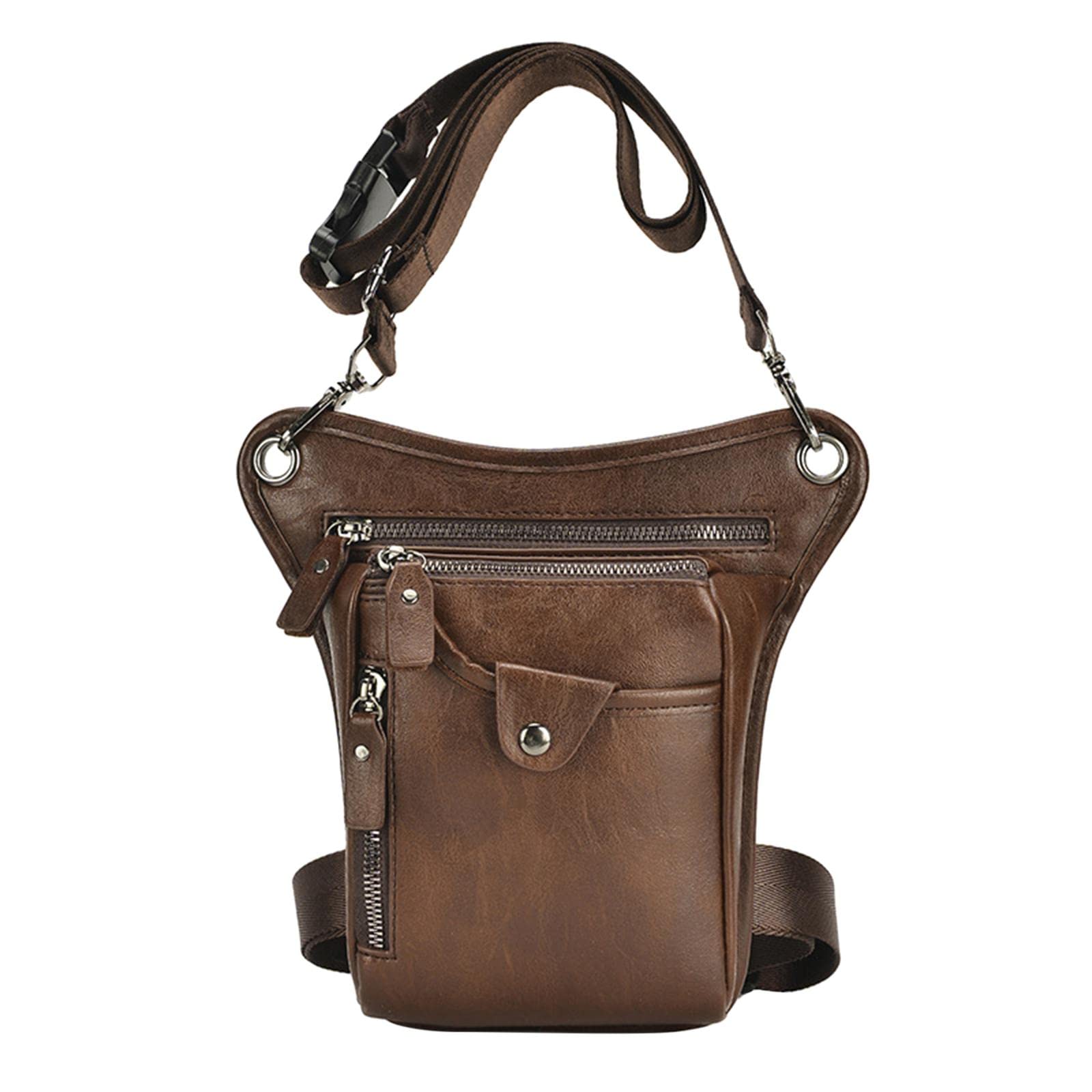 Riñonera Hombre Bolso Pierna Bolsillo Muslo Cintura Bolsa de Hombro Piel PU Compartimentos Ajustable Cremallera Adecuado para Viaje Deportes Motocicle