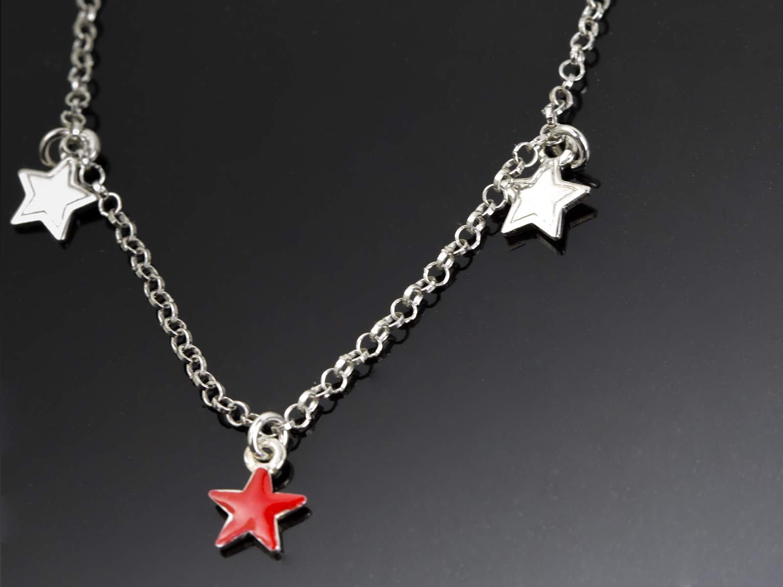 Aka Gioielli® - Collana Stelline Donna in Argento 925 Rodiato con Stelle Smaltate Rosse e Argento